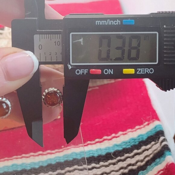 Sterling Silver Round Baltic Amber Stud Earrings w/ Twisted Rope Edge 1/3" - Picture 4 of 6